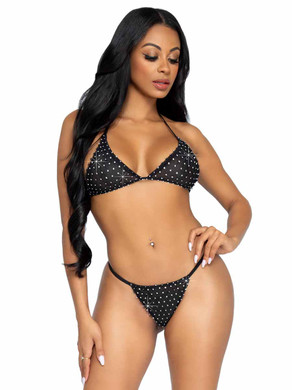 LA81636, Black Rhinestones Bikini Set By Leg Avenue