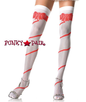 White/Red Bow and Stripes Stockings | Leg Avenue (1505)