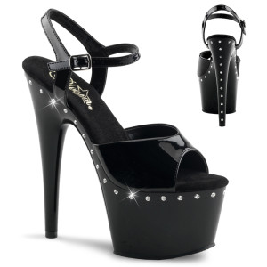 Pleaser | Adore-709LS, Heel Ankle Strap with One Line Rhinestones