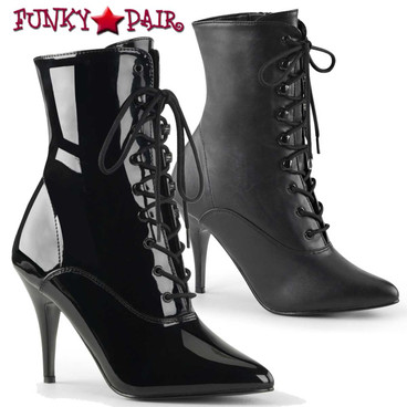 Pleaser | Vanity-1020, 4 Inch Heel Lace-up Ankle Boots with Zipper