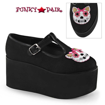 Demonia Shoes | Click-04-1, Kitty Cat Felt Platform Maryjane