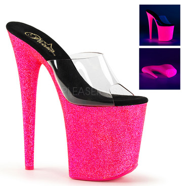 Stripper Shoes Flamingo-801UVG, 8 Inch Stiletto Heel UV Reactive Mini Glitters Platform Slide Stripper Shoes Flamingo-801UVG, 8 Inch Stiletto Heel UV Reactive Mini Glitters Platform Slide