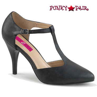 Dream-425 CrossDresser Shop T-strap Pump Size 9-17 black faux leather