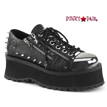 Gravedigger-04, 2.75 Inch Platform Oxford with Spikes and Double Zippers