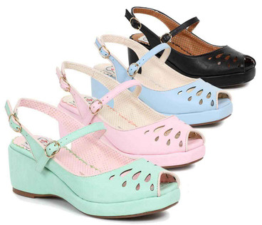 Bettie Page | BP242-Faye, Peep Toe Wedge color available: black, blue, pink, teal
