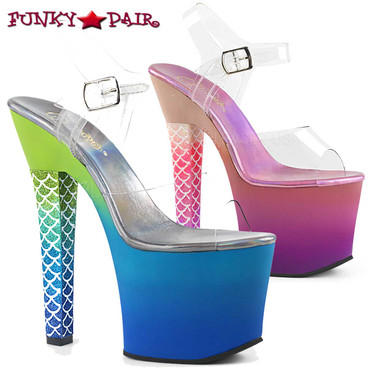 Pleaser Clearance | Ariel-708Ombre, Thick Heel Mermaid Scale Ombre Platform Sandal