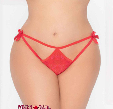 STM-10935X, Plus size Lace Open Crotch Thong | Seven 'til Midnight color red