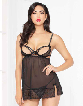 STM-10950, Lace and Mesh Babydoll Set | Seven 'til Midnight front view