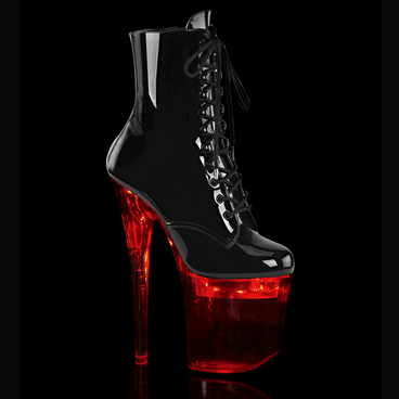 Flashdance-1020-8, Lite-Up Platform Lace-up Ankle Boots color black patent by Pleaser Flashdance-1020-8, Lite-Up Platform Lace-up Ankle Boots color black patent by Pleaser