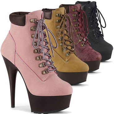 Pleaser | Delight-600TL-02, Lace-up Bootie color available: black, baby pink, tan, burgundy