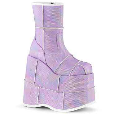 Men Rave Demonia | STACK-201HC, Hologram Ankle Boots with Patch Detail Men Rave Demonia | STACK-201HC, Hologram Ankle Boots with Patch Detail
