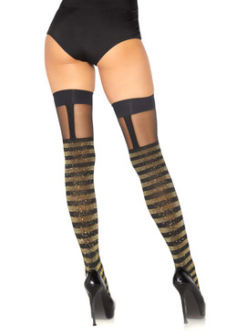 Leg Avenue LA-6314 Striped Thigh Highs With Sheer Garter back view Leg Avenue LA-6314 Striped Thigh Highs With Sheer Garter back view
