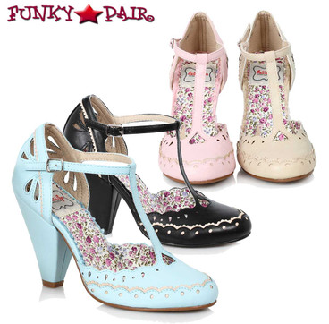 Bettie Page BP403-Birdie T-strap Shoes Chunky Heel Mary jane