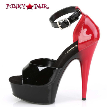 Pleaser | Delight-617, 6 Inch Two Tone Black with Red Heel Sandal