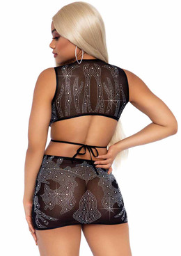 LA81611, Rhinestone Wrap Around Top and Skirt back view by Leg Avenue LA81611, Rhinestone Wrap Around Top and Skirt back view by Leg Avenue