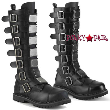 Demonia  "RIOT-21", Leather Combat Steel Toe Metal Plate Boots
