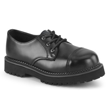 RIOT-03, Men's Gothic Black Leather Steel Toe Shoes by Demonia
