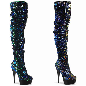 sequin thigh high boots chunky heel