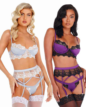 Toimothcn Women Lace Lingerie Set with Garter Belts Strap Babydoll Bralette Bra and Panty Set