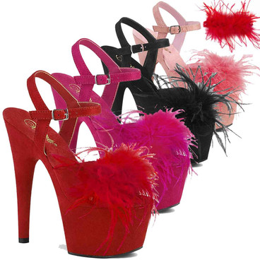 7" Inch Black Feather Pinup Girl Showgirl Dancer Stripper Shoes Pleaser Heels 