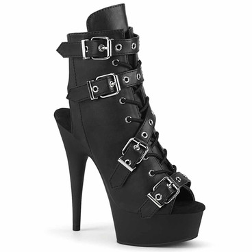 Delight-600-19, 6" Peep Toe with Multi Buckles Ankle Boots by Pleaser