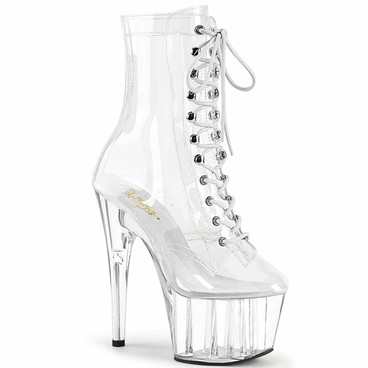 ADORE-1020C, 7" Clear Lace-up Ankle Boots by Pleaser