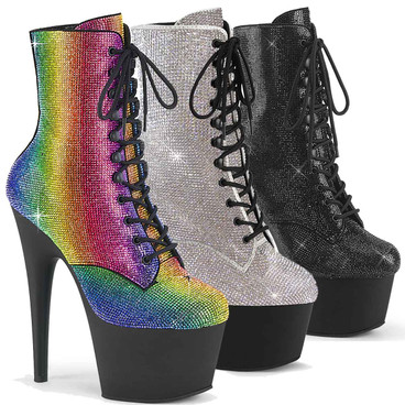 ADORE-1020RS, 7" Rhinestone Embellish Ankle Boots By Pleaser USA