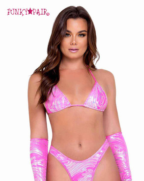 R-6061 - Hot Pink Metallic Swirl Bikini Top By Roma