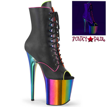Pleaser | FLAMINGO-1021RC-02, 8" Exotic Dancer Peep Toe Ankle Boots with Rainbow Platform