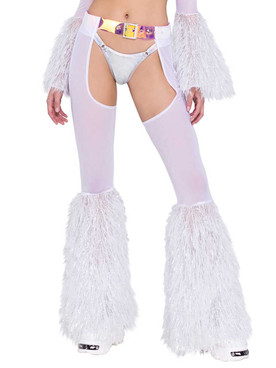 R-6248 - White Sheer Chaps with Faux Fur Bell Bottom By Roma
