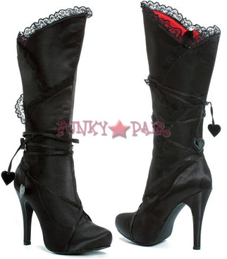 400-GOTHIKA * 4 Inch high heel satin knee high boots with heart