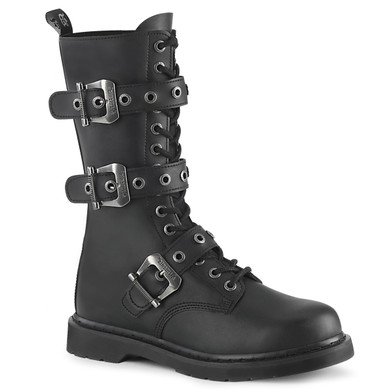 BOLT-330, Mid-Calf Lace up Combat Boots with Buckles Men's Demonia |