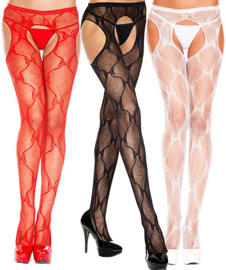 Music Legs | ML-933, Bow Lace Suspender Pantyhose