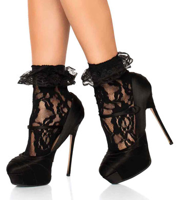 3030, Black Lace Anklet with Ruffle