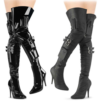 SEDUCE-3019 5" Double Strap Back Slit Thigh High Boot By Pleaser USA