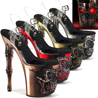 RAPTURE-808-LT, 8 Inch Skull Sculpted Platform Ankle Strap Sandal By Pleaser