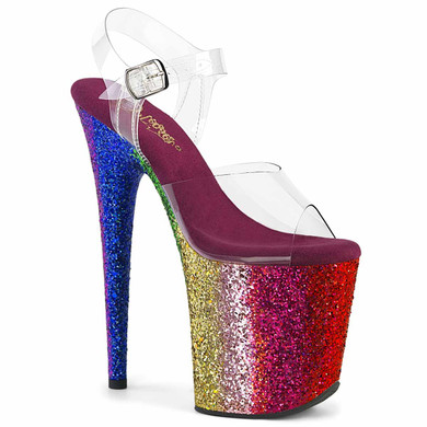 FLAMINGO-808RBG, 8 Inch Ankle Strap with Rainbow Platform