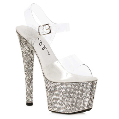 709-Zina, Silver Rhinestones Ankle Strap Sandal By Ellie