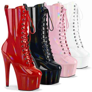 Adore-1040WR-HG, Platform Holographic Ankle Boots By Pleaser