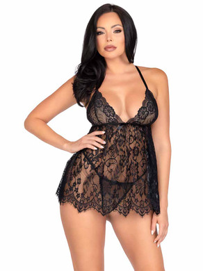 LA86144, Black Floral Lace Babydoll by Leg Avenue