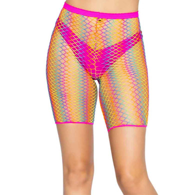 LA8883, Ombre Rainbow Net Biker Shorts by Leg Avenue