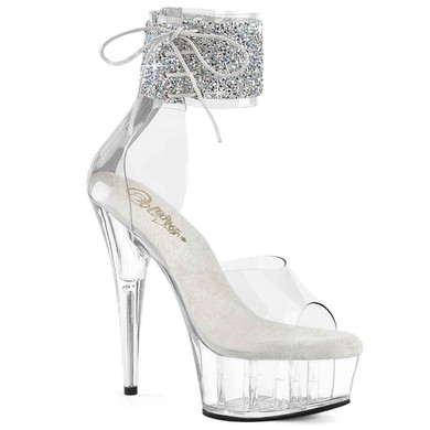 DELIGHT-624RS-02, 6" Rhinestones Ankle Cuff Platform Sandal By Pleaser