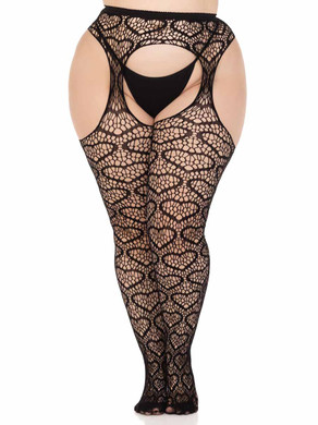 LA1958X, Plus Size  Heart Net Pantyhose By Leg Avenue