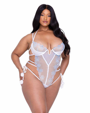 R-LI629Q, Plus Size Metallic Snowflake and Scallop Teddy By Roma