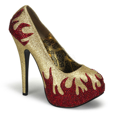 Teeze-27, Platform Pump with Rhinestone Flame color Gold/Red