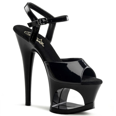 Pleaser | Moon-709, Platform Ankle Strap Sandal color black faux leather