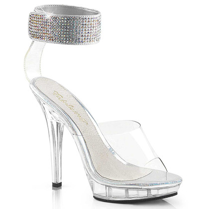 Lip-142, 5 inch clear high heel with rhinestones ankle cuff by Fabulicious