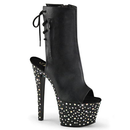 Pleaser Boots | Stardance-1018-7, Open Toe Ankle Boots with Rhinestones Platform