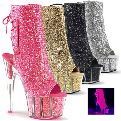 Adore-1018G, 7 Inch High Heel Open Toe Glitters Boots by Pleaser USA