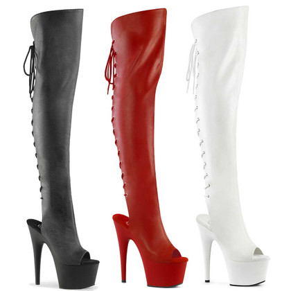 Adore-3019, 7 Inch Open Back Thigh High Boots By Pleaser USA